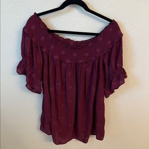 Daniel Rainn Off-Shoulder Burgundy Blouse